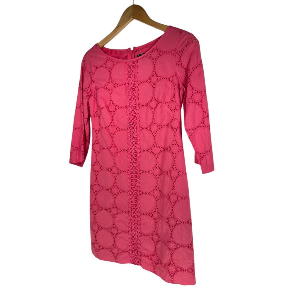 JESSICA HOWARD Mini Dress Petite Sz 4P Coral Pink Eyelet Embroidery Cotton Blend